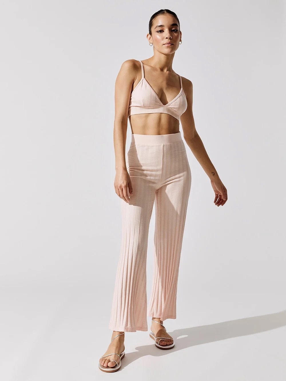 Jonathan Simkhai Ribbed Lounge Pants in Light Beige